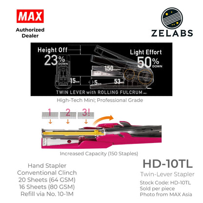 MAX HD-10TL Twin Lever Stapler - Conventional Clinch Hand Stapler (Refill by No.10 Staples)