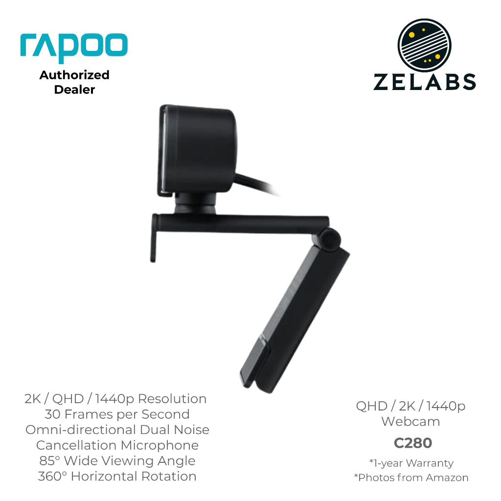 Rapoo C280 QHD / 2K / 1440P Webcam (Computer Camera) with Privacy Cover - USB 2.0 - Plug and Play