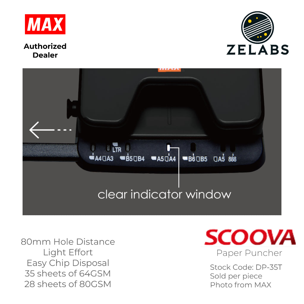 MAX Scoova DP-35T Paper Puncher (28 sheets) - 80mm Hole Distance