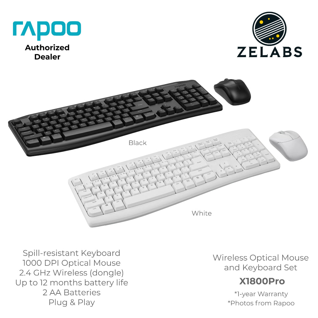 Rapoo X1800Pro Rechargeable Wireless Optical Mouse and Keyboard Set Bundle - Plug & Play - ISO