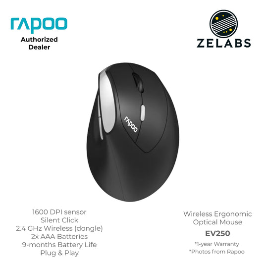Rapoo EV250 2.4 GHz Wireless Ergonomic Vertical Mouse - Adjustable DPI - Plug & Play
