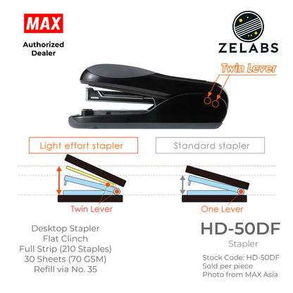 MAX HD-50DF Stapler - Flat Clinch Full Strip Desktop Stapler (Refill by No.35 Staples)