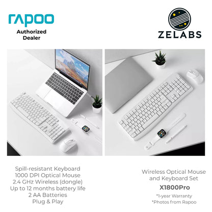 Rapoo X1800Pro Rechargeable Wireless Optical Mouse and Keyboard Set Bundle - Plug & Play - ISO