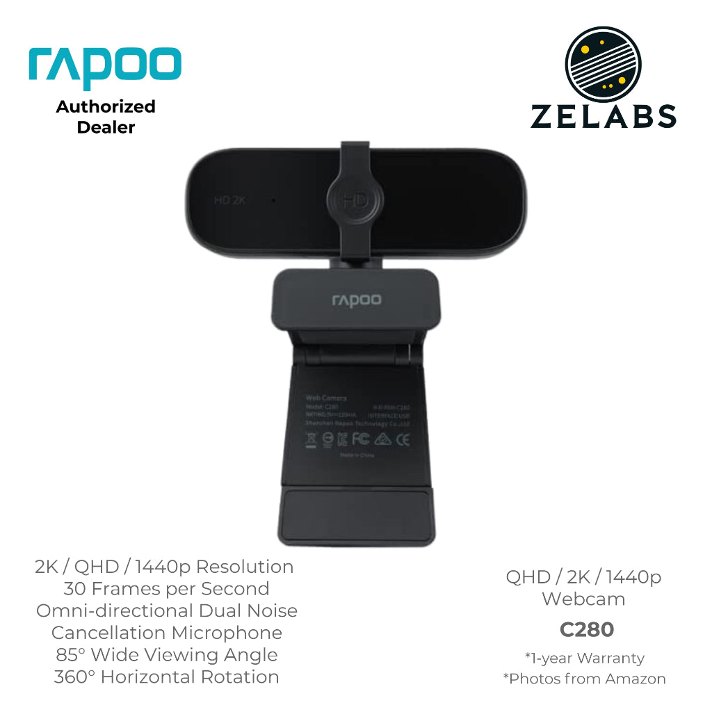 Rapoo C280 QHD / 2K / 1440P Webcam (Computer Camera) with Privacy Cover - USB 2.0 - Plug and Play