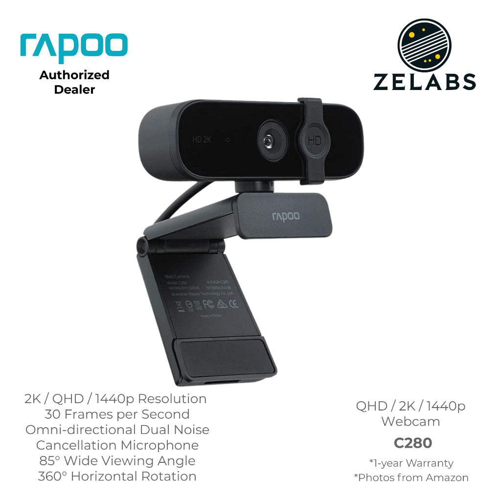 Rapoo C280 QHD / 2K / 1440P Webcam (Computer Camera) with Privacy Cover - USB 2.0 - Plug and Play