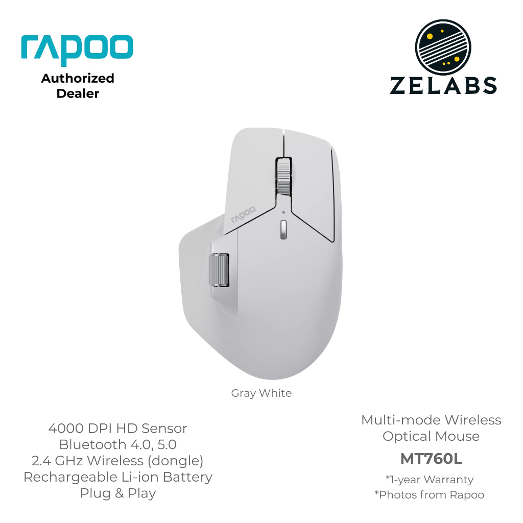 Rapoo MT760L Multi-Mode Rechargeable Bluetooth Wireless Optical Mouse - Adjustable DPI - Plug & Play