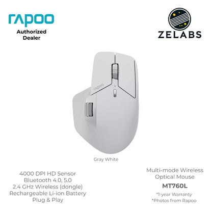 Rapoo MT760L Multi-Mode Rechargeable Bluetooth Wireless Optical Mouse - Adjustable DPI - Plug & Play