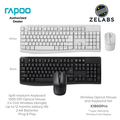 Rapoo X1800Pro Rechargeable Wireless Optical Mouse and Keyboard Set Bundle - Plug & Play - ISO