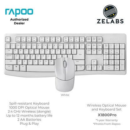 Rapoo X1800Pro Rechargeable Wireless Optical Mouse and Keyboard Set Bundle - Plug & Play - ISO