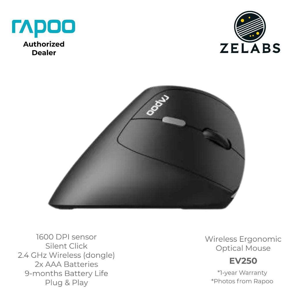 Rapoo EV250 2.4 GHz Wireless Ergonomic Vertical Mouse - Adjustable DPI - Plug & Play