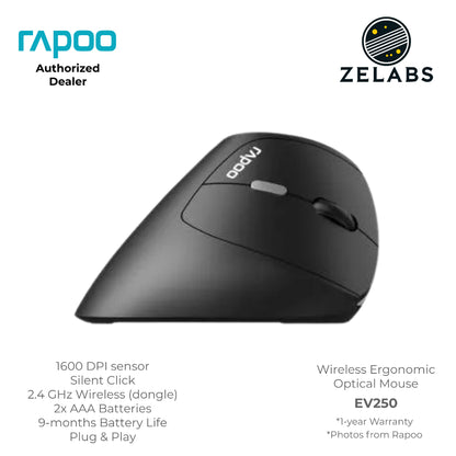 Rapoo EV250 2.4 GHz Wireless Ergonomic Vertical Mouse - Adjustable DPI - Plug & Play
