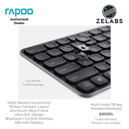 Rapoo E9050L Rechargeable Bluetooth Ultra-slim Multi-mode Wireless Keyboard - Aluminum Base - 78-key
