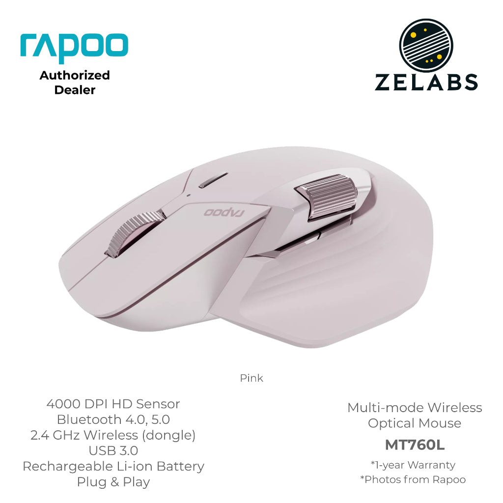 Rapoo MT760L Multi-Mode Rechargeable Bluetooth Wireless Optical Mouse - Adjustable DPI - Plug & Play