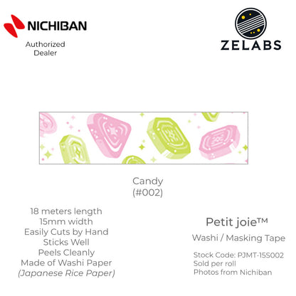 Nichiban Petit Joie Decorative Masking Tape / Washi Tape (15mm x 18 meters) - PJMT-15S
