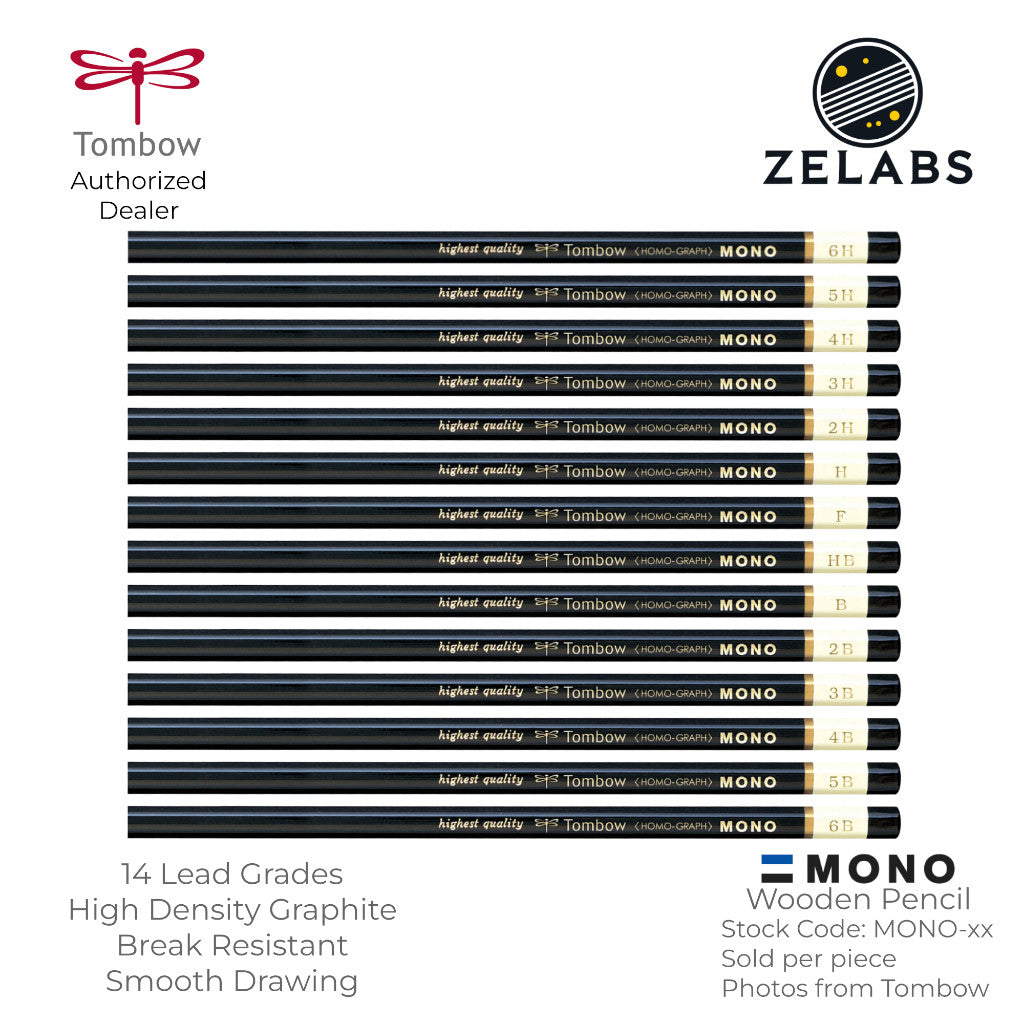 Tombow MONO Homo-Graph Drawing Wooden Pencil - 14 Lead Grades - MONO - 6H to 6B