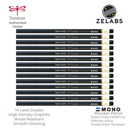 Tombow MONO Homo-Graph Drawing Wooden Pencil - 14 Lead Grades - MONO - 6H to 6B