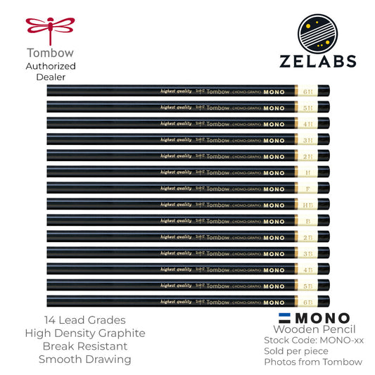 Tombow MONO Homo-Graph Drawing Wooden Pencil - 14 Lead Grades - MONO - 6H to 6B
