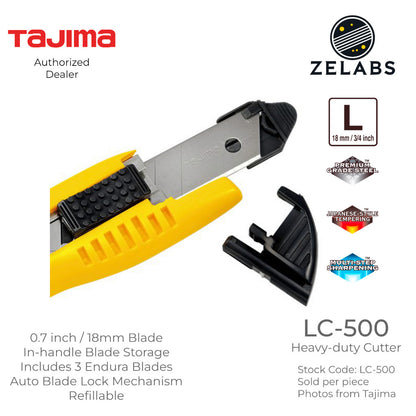 Tajima LC-500 Heavy Duty Ergonomic Endura Cutter - Auto-Lock - 3/4 inch | 18mm Blade