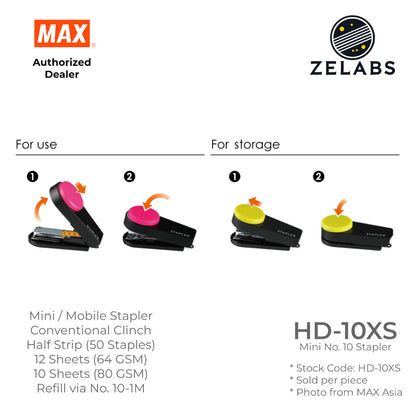 MAX Colorgimic HD-10XS Mini Stapler - Conventional Clinch Mobile Stapler (Refill by No.10 Staples)