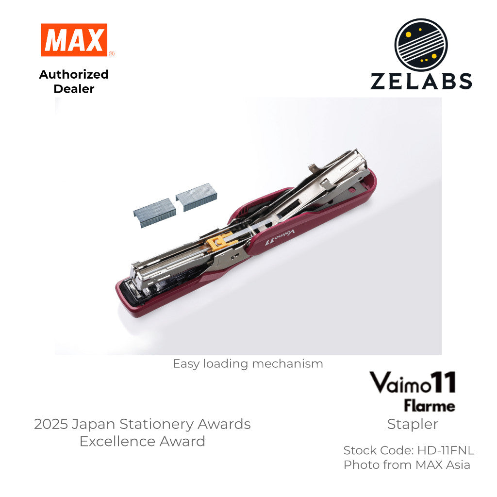 MAX Vaimo 11 Flarme HD-11FNL Desk Stapler - Tip-Curved Flat Clinch Stapler (Refill by No.11 Staples)
