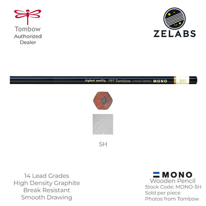 Tombow MONO Homo-Graph Drawing Wooden Pencil - 14 Lead Grades - MONO - 6H to 6B