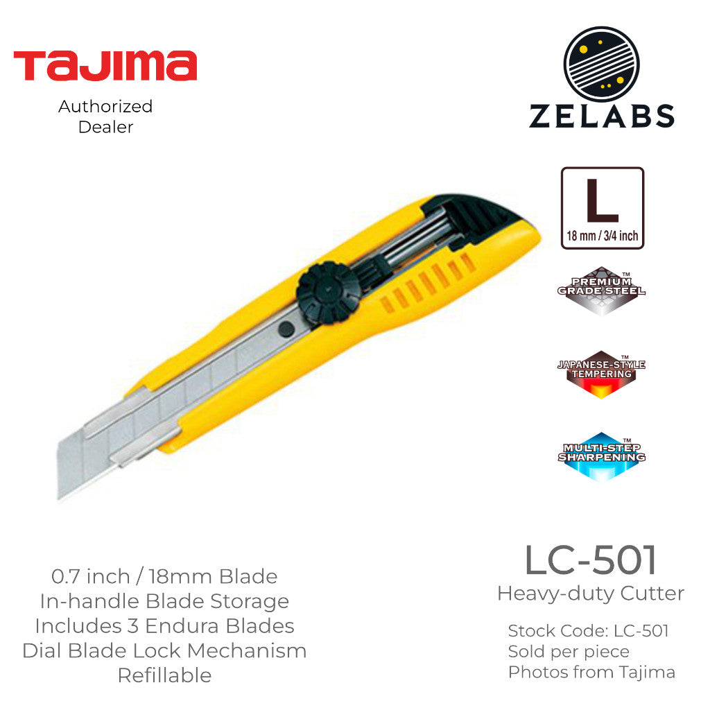 Tajima LC-501 Heavy Duty Ergonomic Endura Cutter - Dial Blade Lock - 3/4 inch | 18mm Blade