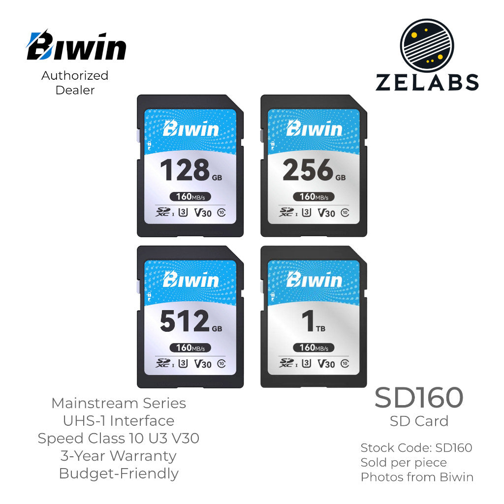 Biwin SD160 SD Card - UHS-I | C10 | U3 | V30 - 128 GB | 256 GB | 512 GB | 1TB