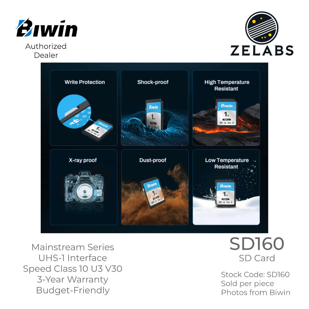 Biwin SD160 SD Card - UHS-I | C10 | U3 | V30 - 128 GB | 256 GB | 512 GB | 1TB