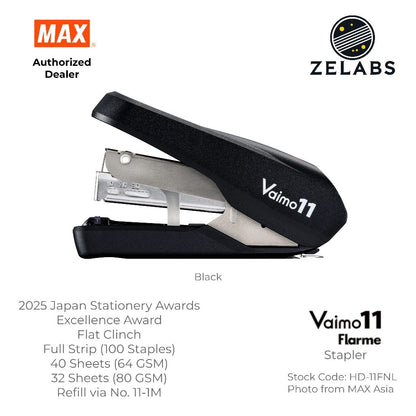 MAX Vaimo 11 Flarme HD-11FNL Desk Stapler - Tip-Curved Flat Clinch Stapler (Refill by No.11 Staples)