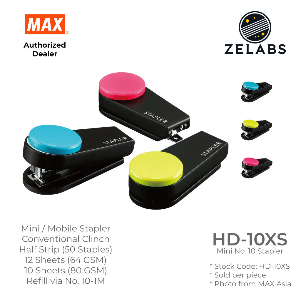 MAX Colorgimic HD-10XS Mini Stapler - Conventional Clinch Mobile Stapler (Refill by No.10 Staples)