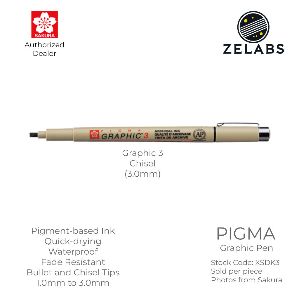 Sakura Pigma Graphic Pen - Bullet / Chisel Nib - 1.0mm to 3.0mm - XSDK1 | XSDK2 | XSDK3