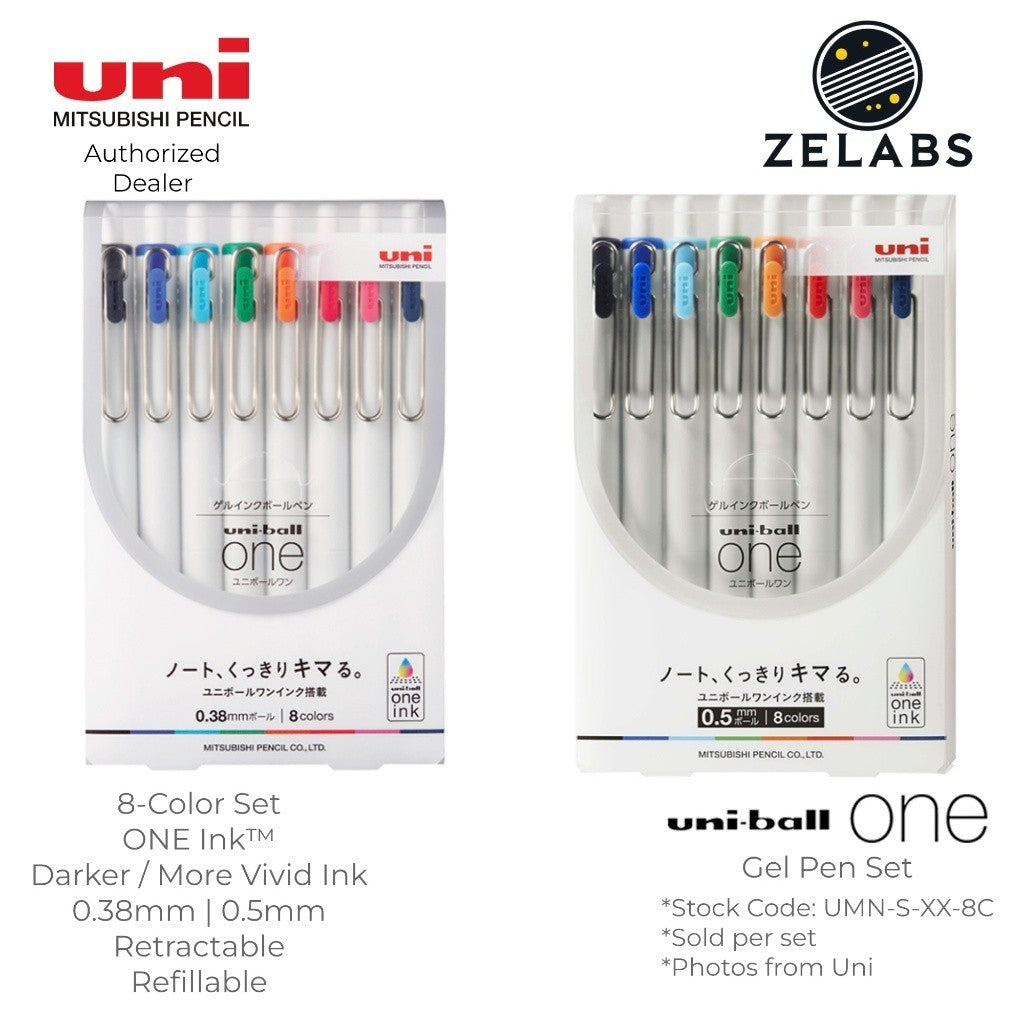 Uni Uni-Ball ONE Retractable Minimalist Gel Pen Set (8-Color) - UMN-S-38-8C | UMN-S-05-8C - 0.38mm