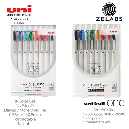 Uni Uni-Ball ONE Retractable Minimalist Gel Pen Set (8-Color) - UMN-S-38-8C | UMN-S-05-8C - 0.38mm