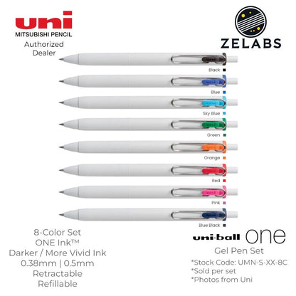 Uni Uni-Ball ONE Retractable Minimalist Gel Pen Set (8-Color) - UMN-S-38-8C | UMN-S-05-8C - 0.38mm