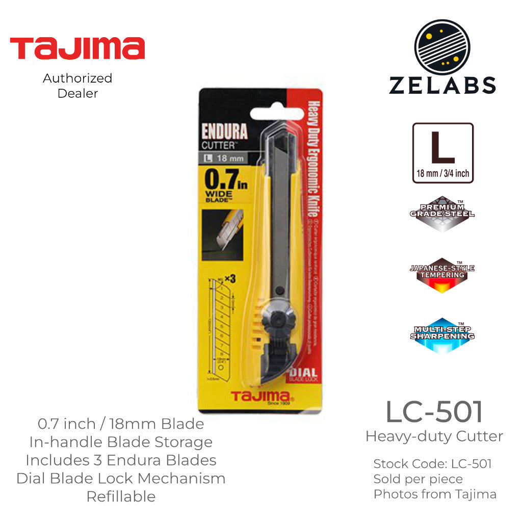 Tajima LC-501 Heavy Duty Ergonomic Endura Cutter - Dial Blade Lock - 3/4 inch | 18mm Blade