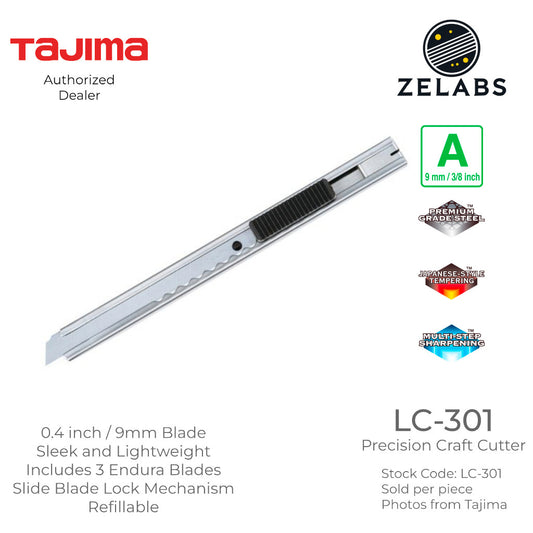 Tajima LC-301 Precision Craft Stainless Steel Handy Cutter - Slide-Lock - 3/8 inch | 9mm Blade