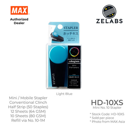 MAX Colorgimic HD-10XS Mini Stapler - Conventional Clinch Mobile Stapler (Refill by No.10 Staples)