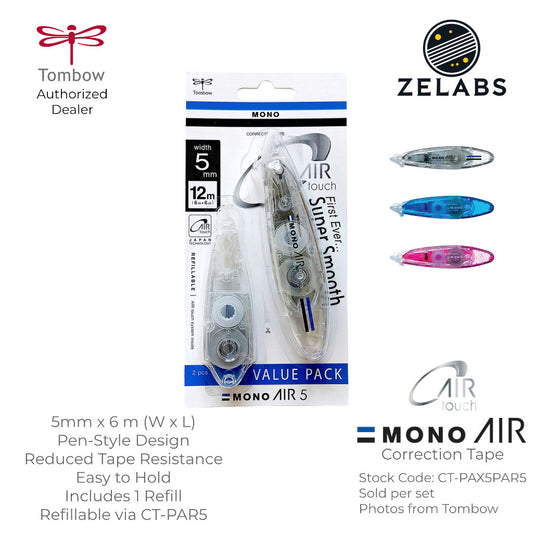 Tombow MONO AIR 5 Touch Refillable Pen Type Correction Tape Value Pack - CT-PAX5PAR5 - 5mm x 6m