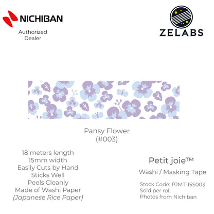 Nichiban Petit Joie Decorative Masking Tape / Washi Tape (15mm x 18 meters) - PJMT-15S
