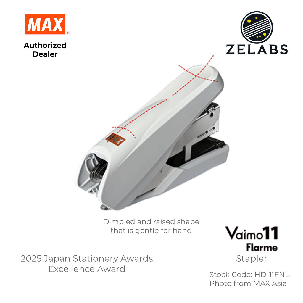MAX Vaimo 11 Flarme HD-11FNL Desk Stapler - Tip-Curved Flat Clinch Stapler (Refill by No.11 Staples)
