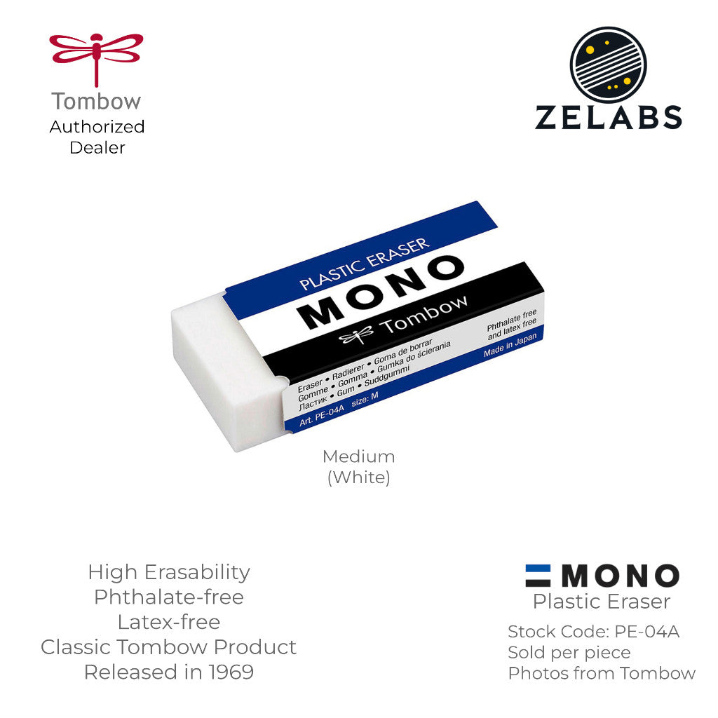 Tombow MONO Plastic Eraser (Phthalate-Free / Latex-Free) - White | Black - PE-01 | PE-04
