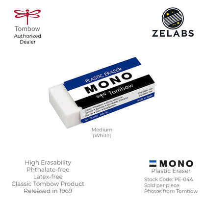 Tombow MONO Plastic Eraser (Phthalate-Free / Latex-Free) - White | Black - PE-01 | PE-04