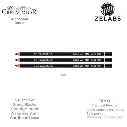Cretacolor Nero Charcoal Artist Pencils (3-Piece Set) - ARPN-461 - Extra Soft | Soft | Medium
