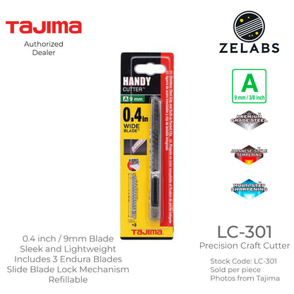 Tajima LC-301 Precision Craft Stainless Steel Handy Cutter - Slide-Lock - 3/8 inch | 9mm Blade
