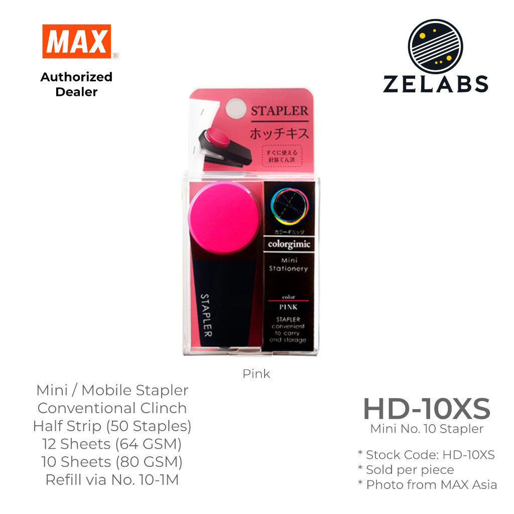 MAX Colorgimic HD-10XS Mini Stapler - Conventional Clinch Mobile Stapler (Refill by No.10 Staples)