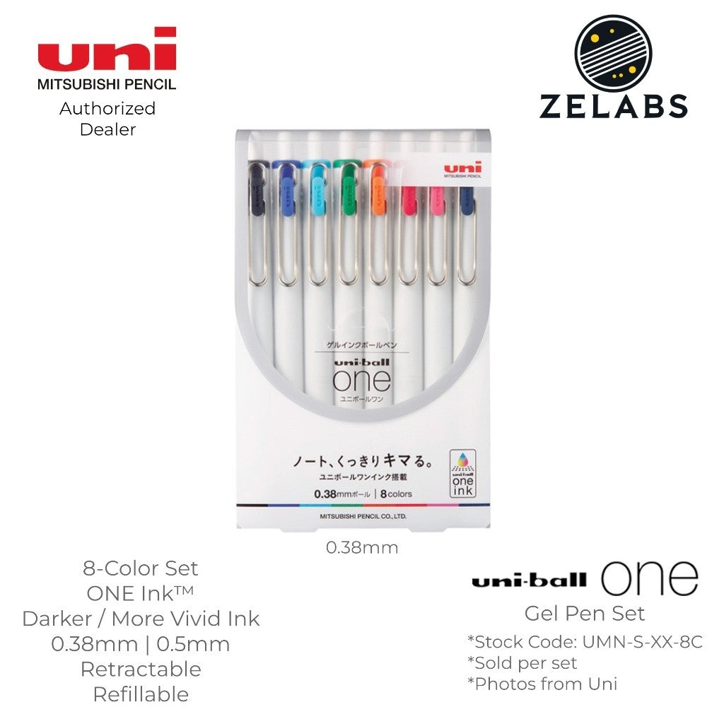 Uni Uni-Ball ONE Retractable Minimalist Gel Pen Set (8-Color) - UMN-S-38-8C | UMN-S-05-8C - 0.38mm