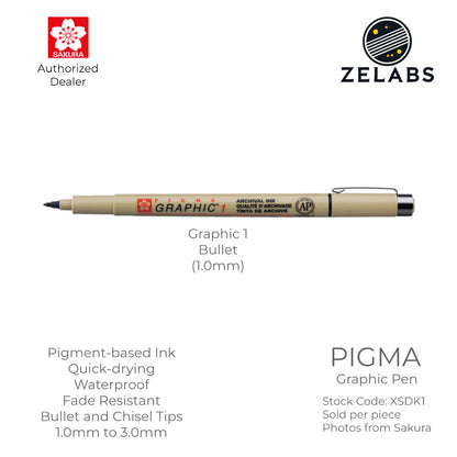 Sakura Pigma Graphic Pen - Bullet / Chisel Nib - 1.0mm to 3.0mm - XSDK1 | XSDK2 | XSDK3