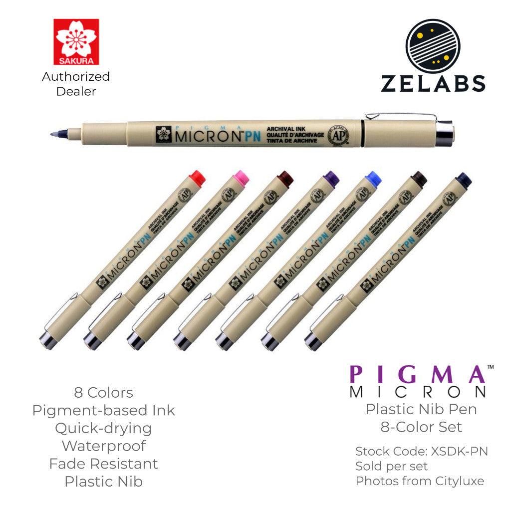 Sakura Pigma PN Plastic Nib Pen - 8-Color Set - XSDK-PN-8A