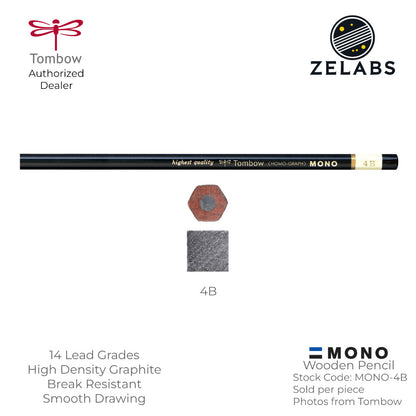 Tombow MONO Homo-Graph Drawing Wooden Pencil - 14 Lead Grades - MONO - 6H to 6B