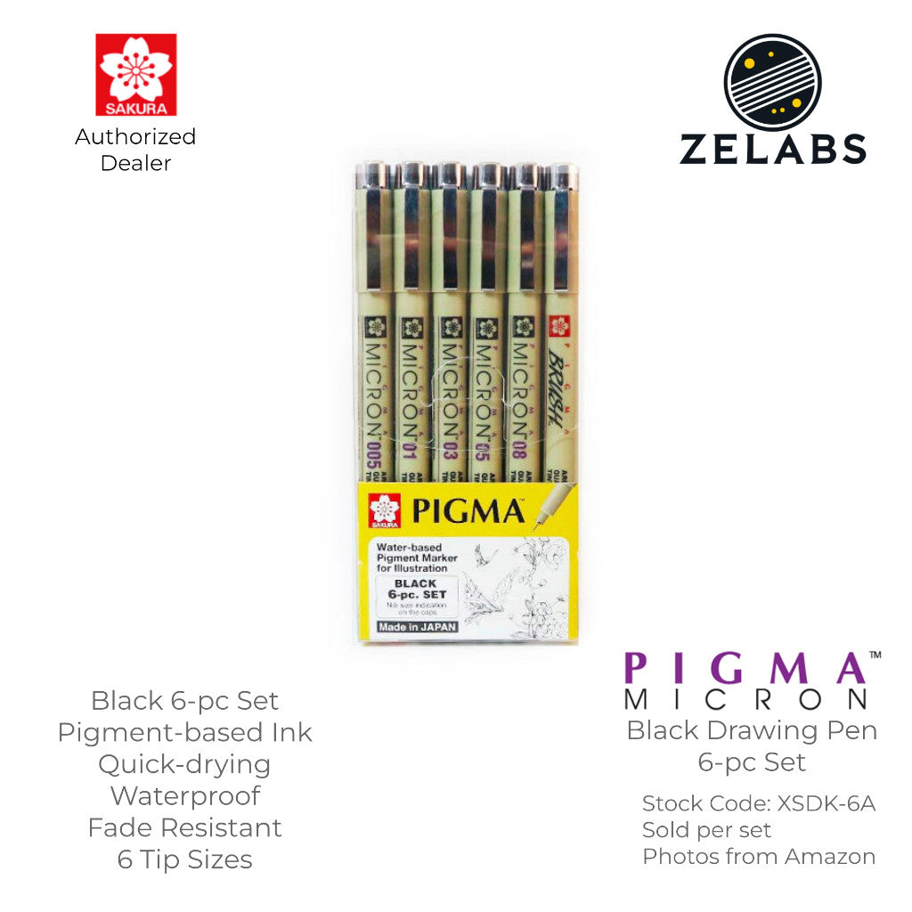 Sakura Pigma Micron Drawing Pen / Technical Pen Black 6-pc Set - XSDK-6A